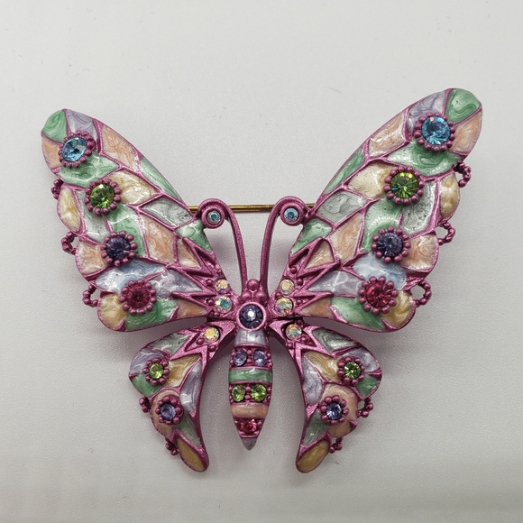 Joan Rivers Butterfly Brooch. In Pinks and Greens - Picture 1 of 8